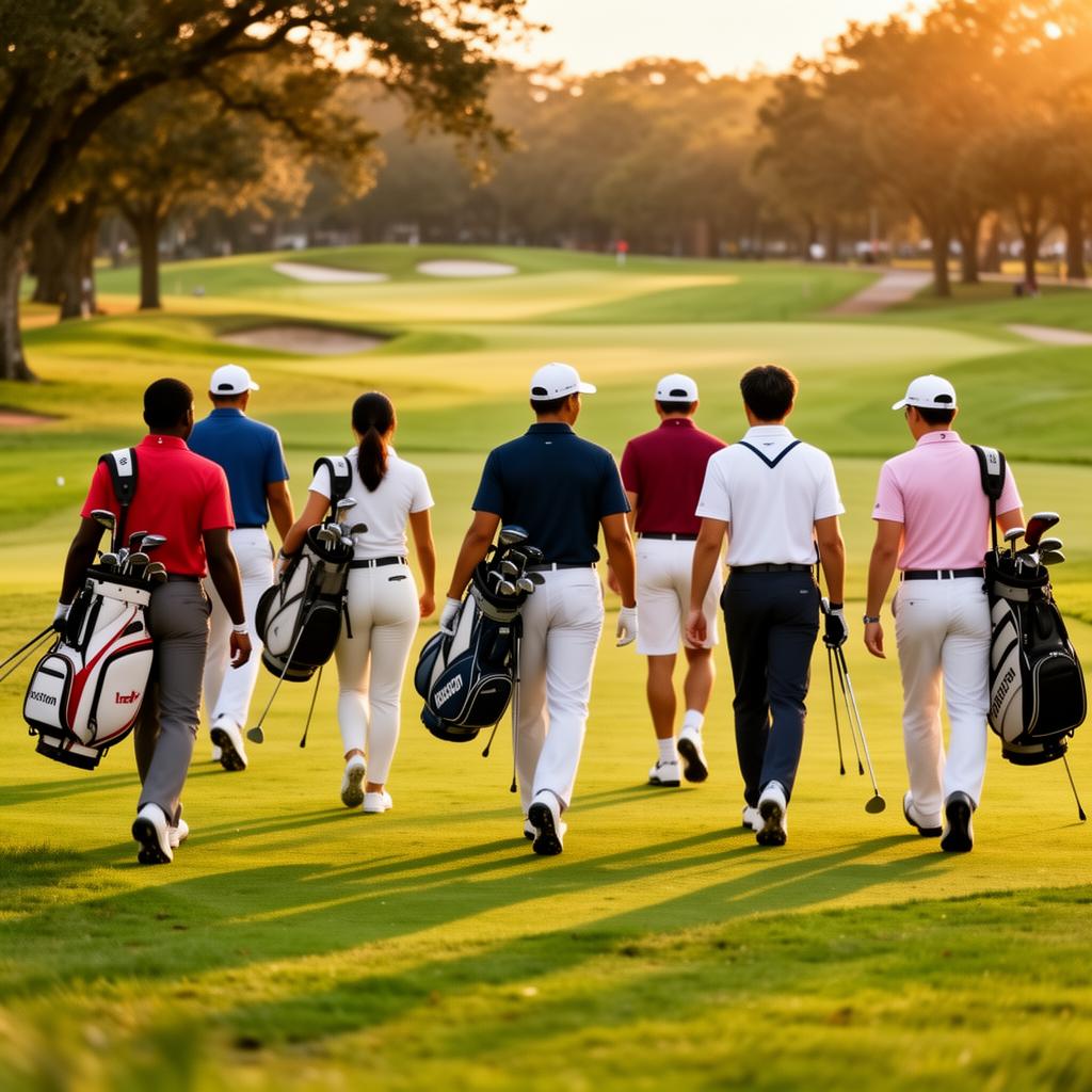 Diverse golfers gathered at Hermann Park Golf Course