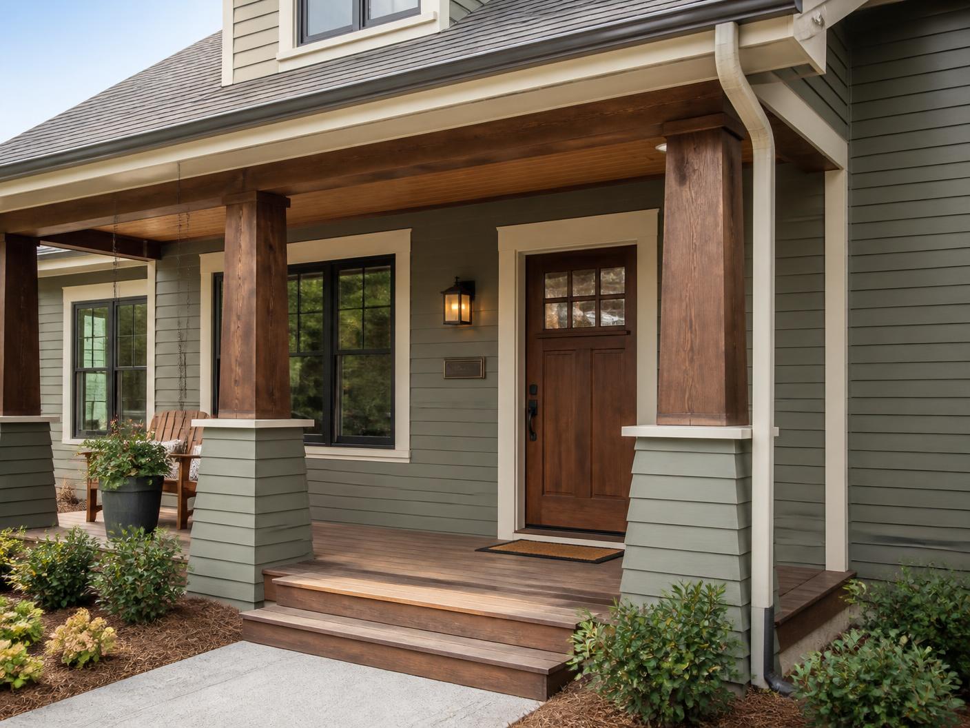 Craftsman-style front porch and entry of a durable, well-built single-family home